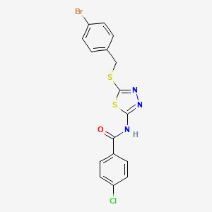 molecular formula C16H11BrClN3OS2 B2375685 N-(5-(4-bromobenzylthio)-1,3,4-thiadiazol-2-yl)-4-chlorobenzamide CAS No. 392302-79-3