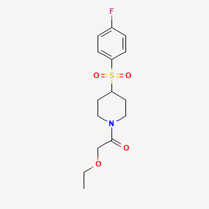molecular formula C15H20FNO4S B2375689 2-Ethoxy-1-(4-((4-fluorophenyl)sulfonyl)piperidin-1-yl)ethanone CAS No. 1797686-76-0