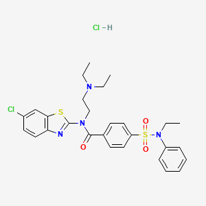 molecular formula C28H32Cl2N4O3S2 B2375703 N-(6-chlorobenzo[d]thiazol-2-yl)-N-(2-(diethylamino)ethyl)-4-(N-ethyl-N-phenylsulfamoyl)benzamide hydrochloride CAS No. 1322302-54-4