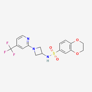 molecular formula C17H16F3N3O4S B2375710 N-[1-[4-(Trifluoromethyl)pyridin-2-yl]azetidin-3-yl]-2,3-dihydro-1,4-benzodioxine-6-sulfonamide CAS No. 2415570-59-9