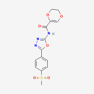 molecular formula C14H13N3O6S B2375735 N-[5-(4-methanesulfonylphenyl)-1,3,4-oxadiazol-2-yl]-5,6-dihydro-1,4-dioxine-2-carboxamide CAS No. 886914-13-2