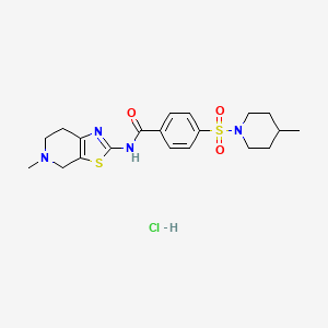 molecular formula C20H27ClN4O3S2 B2375744 N-(5-methyl-4,5,6,7-tetrahydrothiazolo[5,4-c]pyridin-2-yl)-4-((4-methylpiperidin-1-yl)sulfonyl)benzamide hydrochloride CAS No. 1189468-66-3