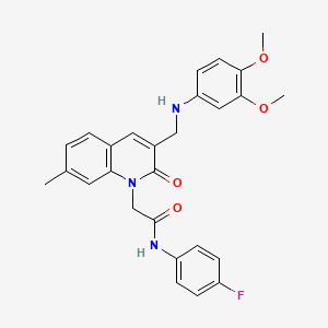 2-(3-(((3,4-dimethoxyphenyl)amino)methyl)-7-methyl-2-oxoquinolin-1(2H)-yl)-N-(4-fluorophenyl)acetamide