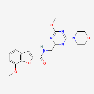 molecular formula C19H21N5O5 B2375803 7-methoxy-N-((4-methoxy-6-morpholino-1,3,5-triazin-2-yl)methyl)benzofuran-2-carboxamide CAS No. 2034471-12-8