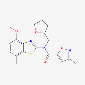 molecular formula C19H21N3O4S B2375805 N-(4-methoxy-7-methylbenzo[d]thiazol-2-yl)-3-methyl-N-((tetrahydrofuran-2-yl)methyl)isoxazole-5-carboxamide CAS No. 946317-90-4