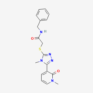 molecular formula C18H19N5O2S B2375810 N-benzyl-2-((4-methyl-5-(1-methyl-2-oxo-1,2-dihydropyridin-3-yl)-4H-1,2,4-triazol-3-yl)thio)acetamide CAS No. 1105207-45-1