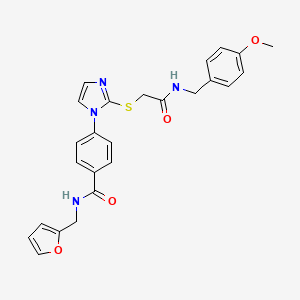 molecular formula C25H24N4O4S B2375816 N-[(furan-2-yl)methyl]-4-{2-[({[(4-methoxyphenyl)methyl]carbamoyl}methyl)sulfanyl]-1H-imidazol-1-yl}benzamide CAS No. 1207001-38-4