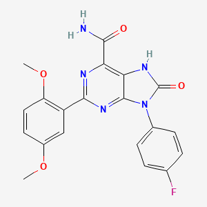 molecular formula C20H16FN5O4 B2375817 2-(2,5-dimethoxyphenyl)-9-(4-fluorophenyl)-8-oxo-8,9-dihydro-7H-purine-6-carboxamide CAS No. 869069-13-6