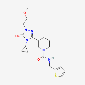 molecular formula C19H27N5O3S B2375820 3-(4-cyclopropyl-1-(2-methoxyethyl)-5-oxo-4,5-dihydro-1H-1,2,4-triazol-3-yl)-N-(thiophen-2-ylmethyl)piperidine-1-carboxamide CAS No. 2178771-58-7