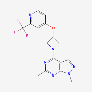 molecular formula C16H15F3N6O B2375823 1,6-Dimethyl-4-[3-[2-(trifluoromethyl)pyridin-4-yl]oxyazetidin-1-yl]pyrazolo[3,4-d]pyrimidine CAS No. 2380083-70-3