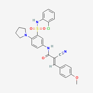 molecular formula C27H25ClN4O4S B2375855 (E)-N-[3-[(2-chlorophenyl)sulfamoyl]-4-pyrrolidin-1-ylphenyl]-2-cyano-3-(4-methoxyphenyl)prop-2-enamide CAS No. 716372-34-8