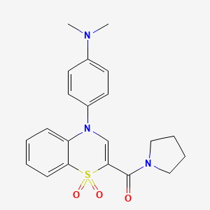 molecular formula C21H23N3O3S B2375858 (4-(4-(dimethylamino)phenyl)-1,1-dioxido-4H-benzo[b][1,4]thiazin-2-yl)(pyrrolidin-1-yl)methanone CAS No. 1251614-03-5