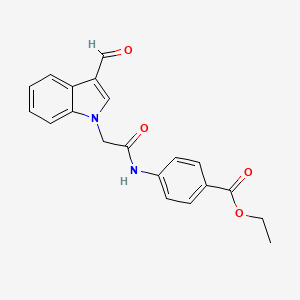 molecular formula C20H18N2O4 B2375859 ethyl 4-[2-(3-formyl-1H-indol-1-yl)acetamido]benzoate CAS No. 496960-32-8