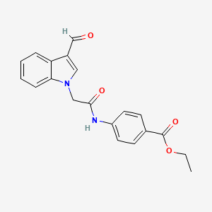 molecular formula C20H18N2O4 B2375859 ethyl 4-{[(3-formyl-1H-indol-1-yl)acetyl]amino}benzoate CAS No. 496960-32-8