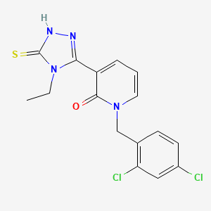 molecular formula C16H14Cl2N4OS B2375866 1-(2,4-dichlorobenzyl)-3-(4-ethyl-5-sulfanyl-4H-1,2,4-triazol-3-yl)-2(1H)-pyridinone CAS No. 242471-92-7