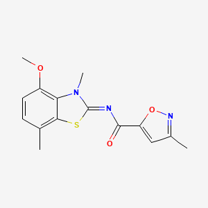 molecular formula C15H15N3O3S B2375868 (E)-N-(4-methoxy-3,7-dimethylbenzo[d]thiazol-2(3H)-ylidene)-3-methylisoxazole-5-carboxamide CAS No. 946256-85-5