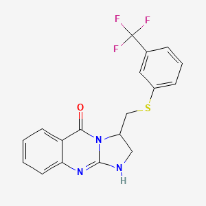 molecular formula C18H14F3N3OS B2375872 3-({[3-(trifluoromethyl)phenyl]sulfanyl}methyl)-2,3-dihydroimidazo[2,1-b]quinazolin-5(1H)-one CAS No. 478032-74-5