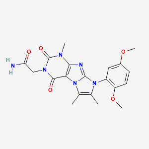 molecular formula C20H22N6O5 B2375875 2-[8-(2,5-Dimethoxyphenyl)-1,6,7-trimethyl-2,4-dioxo-1,3,5-trihydro-4-imidazol ino[1,2-h]purin-3-yl]acetamide CAS No. 896309-08-3