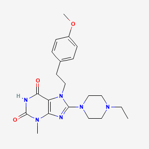 molecular formula C21H28N6O3 B2375876 8-(4-ethylpiperazin-1-yl)-6-hydroxy-7-[2-(4-methoxyphenyl)ethyl]-3-methyl-3,7-dihydro-2H-purin-2-one CAS No. 876891-21-3