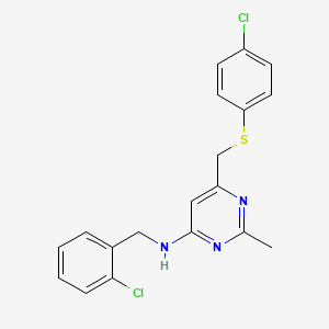 molecular formula C19H17Cl2N3S B2375878 N-(2-chlorobenzyl)-6-{[(4-chlorophenyl)sulfanyl]methyl}-2-methyl-4-pyrimidinamine CAS No. 338960-32-0