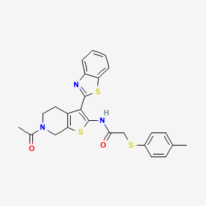 molecular formula C25H23N3O2S3 B2375891 N-(6-acetyl-3-(benzo[d]thiazol-2-yl)-4,5,6,7-tetrahydrothieno[2,3-c]pyridin-2-yl)-2-(p-tolylthio)acetamide CAS No. 895457-57-5