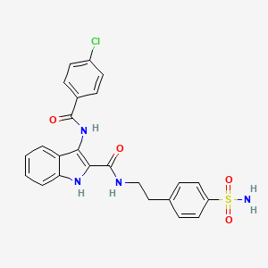 molecular formula C24H21ClN4O4S B2375897 3-(4-chlorobenzamido)-N-[2-(4-sulfamoylphenyl)ethyl]-1H-indole-2-carboxamide CAS No. 1185124-68-8