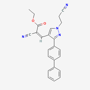 molecular formula C24H20N4O2 B2375929 ethyl (2Z)-3-(3-{[1,1'-biphenyl]-4-yl}-1-(2-cyanoethyl)-1H-pyrazol-4-yl)-2-cyanoprop-2-enoate CAS No. 882223-82-7