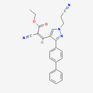 molecular formula C24H20N4O2 B2375929 ethyl (Z)-2-cyano-3-[1-(2-cyanoethyl)-3-(4-phenylphenyl)pyrazol-4-yl]prop-2-enoate CAS No. 882223-82-7