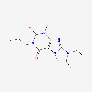 molecular formula C14H19N5O2 B2375939 8-ethyl-1,7-dimethyl-3-propyl-1H-imidazo[2,1-f]purine-2,4(3H,8H)-dione CAS No. 887462-04-6