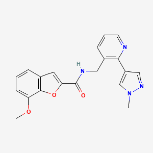 molecular formula C20H18N4O3 B2375941 7-甲氧基-N-((2-(1-甲基-1H-吡唑-4-基)吡啶-3-基)甲基)苯并呋喃-2-甲酰胺 CAS No. 2034537-23-8