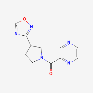 molecular formula C11H11N5O2 B2375946 (3-(1,2,4-Oxadiazol-3-yl)pyrrolidin-1-yl)(pyrazin-2-yl)methanone CAS No. 2034410-25-6