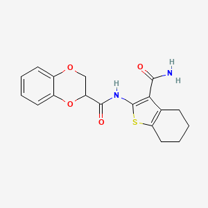 molecular formula C18H18N2O4S B2375949 N-(3-carbamoyl-4,5,6,7-tetrahydro-1-benzothiophen-2-yl)-2,3-dihydro-1,4-benzodioxine-3-carboxamide CAS No. 381693-70-5