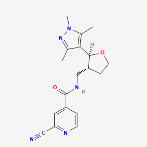 molecular formula C18H21N5O2 B2375979 2-Cyano-N-[[(2S,3R)-2-(1,3,5-trimethylpyrazol-4-yl)oxolan-3-yl]methyl]pyridine-4-carboxamide CAS No. 2223526-37-0