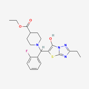 Ethyl 1-((2-ethyl-6-hydroxythiazolo[3,2-b][1,2,4]triazol-5-yl)(2-fluorophenyl)methyl)piperidine-4-carboxylate