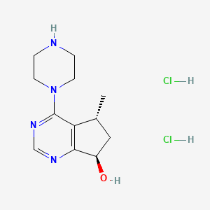 molecular formula C12H20Cl2N4O B2375983 (5R,7R)-5-methyl-4-(piperazin-1-yl)-6,7-dihydro-5H-cyclopenta[d]pyrimidin-7-ol dihydrochloride CAS No. 1001269-85-7