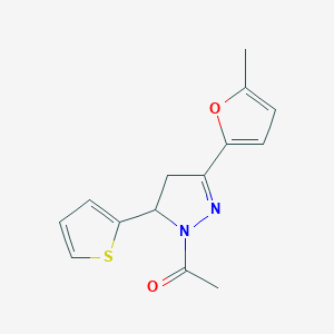 molecular formula C14H14N2O2S B2375989 1-(3-(5-methylfuran-2-yl)-5-(thiophen-2-yl)-4,5-dihydro-1H-pyrazol-1-yl)ethanone CAS No. 1384796-31-9