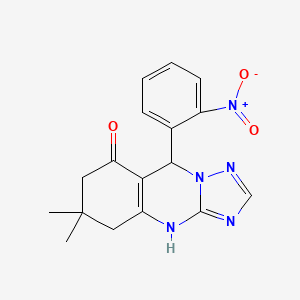 molecular formula C17H17N5O3 B2375991 6,6-dimethyl-9-(2-nitrophenyl)-5,6,7,9-tetrahydro[1,2,4]triazolo[5,1-b]quinazolin-8(4H)-one CAS No. 537001-82-4