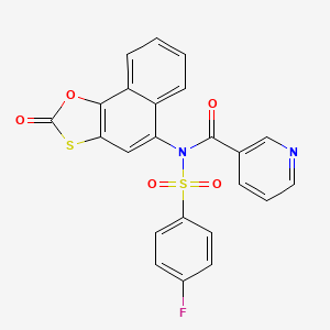 molecular formula C23H13FN2O5S2 B2375995 N-(4-fluorobenzenesulfonyl)-N-{2-oxo-2H-naphtho[2,1-d][1,3]oxathiol-5-yl}pyridine-3-carboxamide CAS No. 865098-23-3