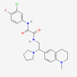 molecular formula C24H28ClFN4O2 B2376008 N'-(3-chloro-4-fluorophenyl)-N-[2-(1-methyl-1,2,3,4-tetrahydroquinolin-6-yl)-2-(pyrrolidin-1-yl)ethyl]ethanediamide CAS No. 921924-06-3