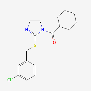 molecular formula C17H21ClN2OS B2376044 2-{[(3-chlorophenyl)methyl]sulfanyl}-1-cyclohexanecarbonyl-4,5-dihydro-1H-imidazole CAS No. 851807-99-3