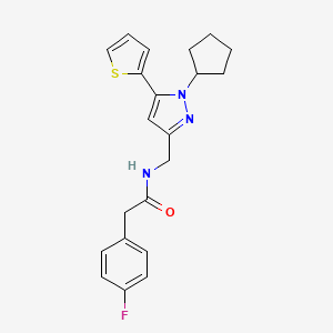 molecular formula C21H22FN3OS B2376090 N-((1-cyclopentyl-5-(thiophen-2-yl)-1H-pyrazol-3-yl)methyl)-2-(4-fluorophenyl)acetamide CAS No. 1421526-71-7