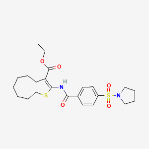molecular formula C23H28N2O5S2 B2376146 ethyl 2-(4-(pyrrolidin-1-ylsulfonyl)benzamido)-5,6,7,8-tetrahydro-4H-cyclohepta[b]thiophene-3-carboxylate CAS No. 397290-64-1