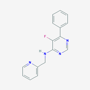 molecular formula C16H13FN4 B2376147 5-Fluoro-6-phenyl-N-(pyridin-2-ylmethyl)pyrimidin-4-amine CAS No. 2415583-72-9