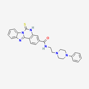 molecular formula C27H26N6OS B2376191 N-[2-(4-phenylpiperazin-1-yl)ethyl]-9-sulfanylidene-8,10,17-triazatetracyclo[8.7.0.0^{2,7}.0^{11,16}]heptadeca-1(17),2,4,6,11(16),12,14-heptaene-5-carboxamide CAS No. 688792-56-5