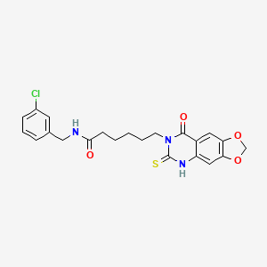 molecular formula C22H22ClN3O4S B2376253 N-[(3-chlorophenyl)methyl]-6-(8-oxo-6-sulfanylidene-5H-[1,3]dioxolo[4,5-g]quinazolin-7-yl)hexanamide CAS No. 688053-76-1
