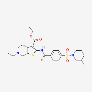 molecular formula C25H33N3O5S2 B2376292 Ethyl 6-ethyl-2-(4-((3-methylpiperidin-1-yl)sulfonyl)benzamido)-4,5,6,7-tetrahydrothieno[2,3-c]pyridine-3-carboxylate CAS No. 449767-58-2
