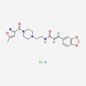 (E)-3-(benzo[d][1,3]dioxol-5-yl)-N-(2-(4-(5-methylisoxazole-3-carbonyl)piperazin-1-yl)ethyl)acrylamide hydrochloride
