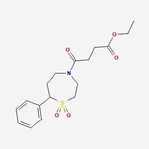 molecular formula C17H23NO5S B2376309 Ethyl 4-(1,1-dioxido-7-phenyl-1,4-thiazepan-4-yl)-4-oxobutanoate CAS No. 2034534-80-8