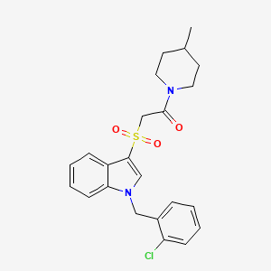 molecular formula C23H25ClN2O3S B2376337 2-({1-[(2-chlorophenyl)methyl]-1H-indol-3-yl}sulfonyl)-1-(4-methylpiperidin-1-yl)ethan-1-one CAS No. 686744-17-2