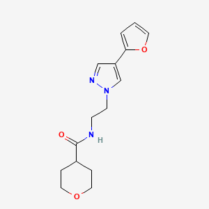 molecular formula C15H19N3O3 B2376338 N-(2-(4-(furan-2-yl)-1H-pyrazol-1-yl)ethyl)tetrahydro-2H-pyran-4-carboxamide CAS No. 2034377-56-3